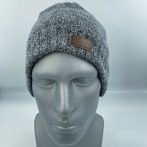 Levi’s Hat Knit Beanie One Size Blue/White Unisex Soft Fleece Lined - Picture 1 of 9